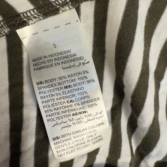 Chico's Women's Size L Olive Green & White Striped Long Sleeve Blouse #3502 - Picture 7 of 8